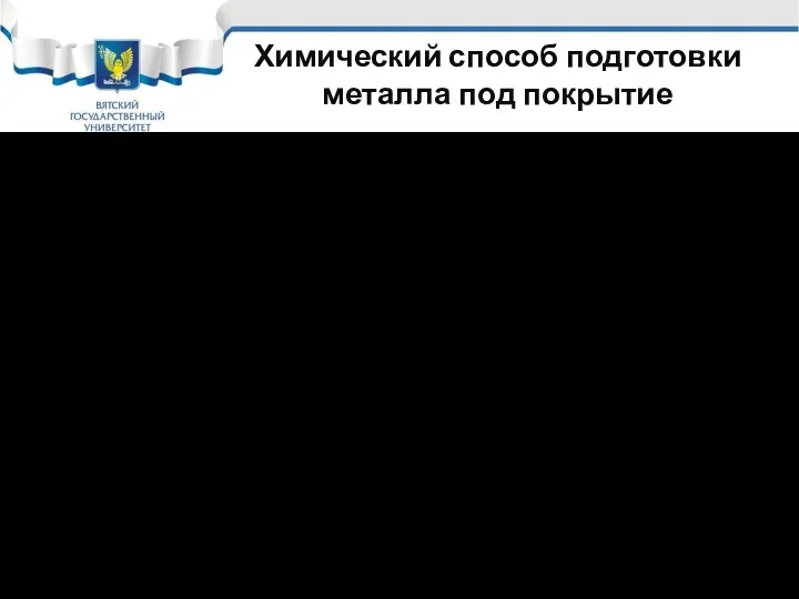 Химический способ подготовки металла под покрытие Протекает в две стадии: