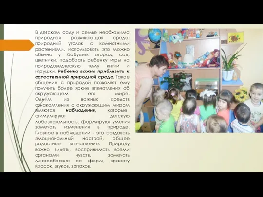 В детском саду и семье необходима природная развивающая среда: природный