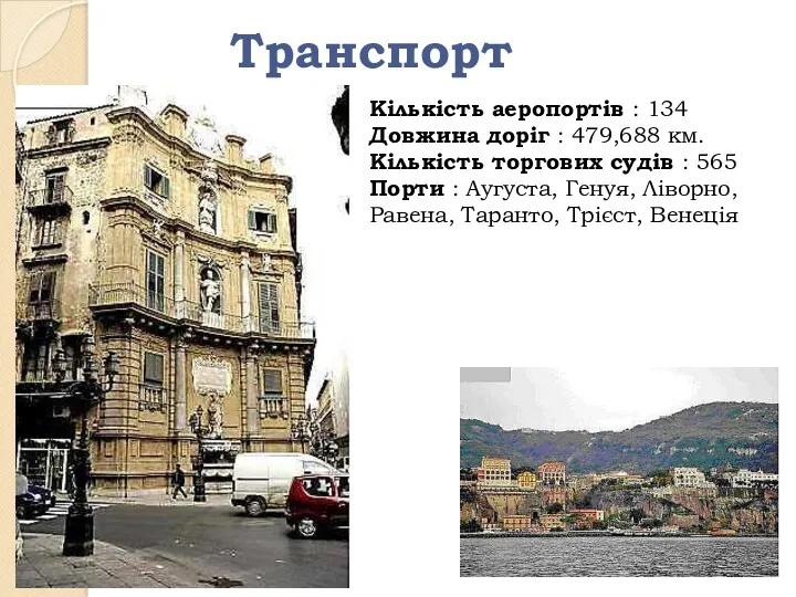 Транспорт Кількість аеропортів : 134 Довжина доріг : 479,688 км.