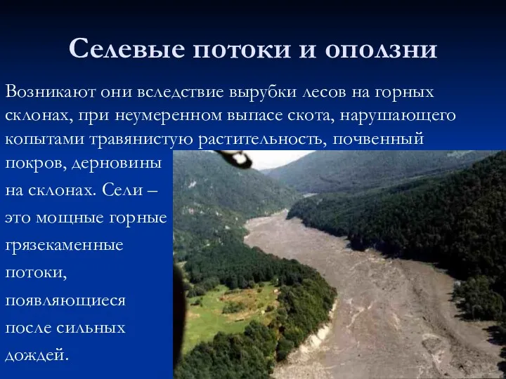 Возникают они вследствие вырубки лесов на горных склонах, при неумеренном