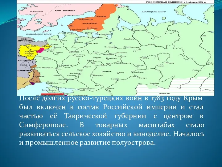 После долгих русско-турецких войн в 1783 году Крым был включен