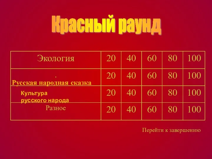 Красный раунд Перейти к завершению Русская народная сказка Культура русского народа