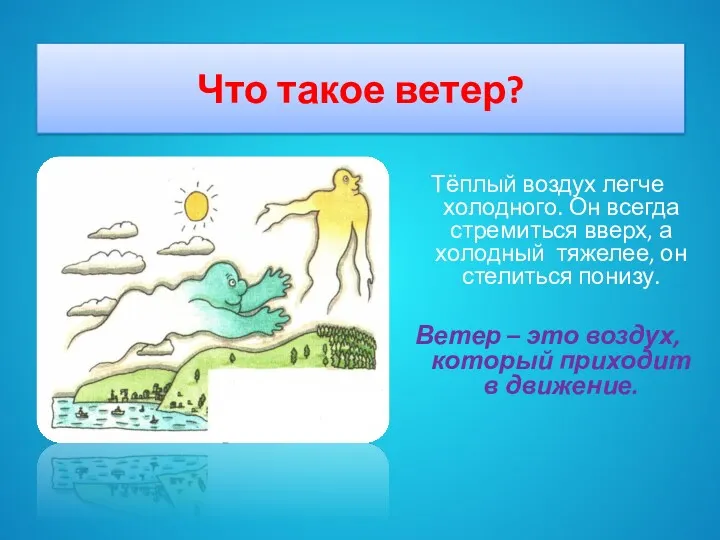 Что такое ветер? Тёплый воздух легче холодного. Он всегда стремиться