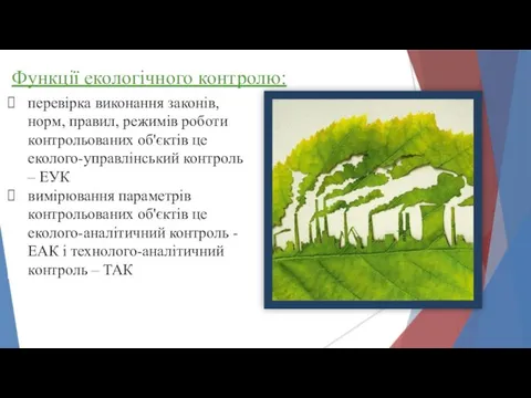 Функції екологічного контролю: перевірка виконання законів, норм, правил, режимів роботи