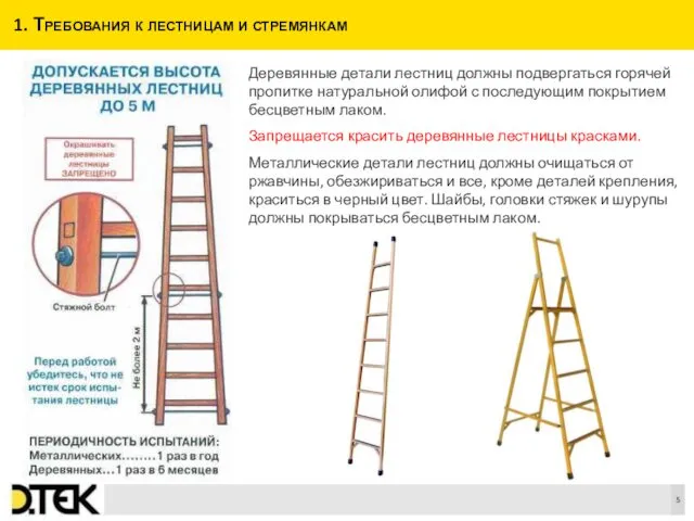 1. Требования к лестницам и стремянкам Деревянные детали лестниц должны