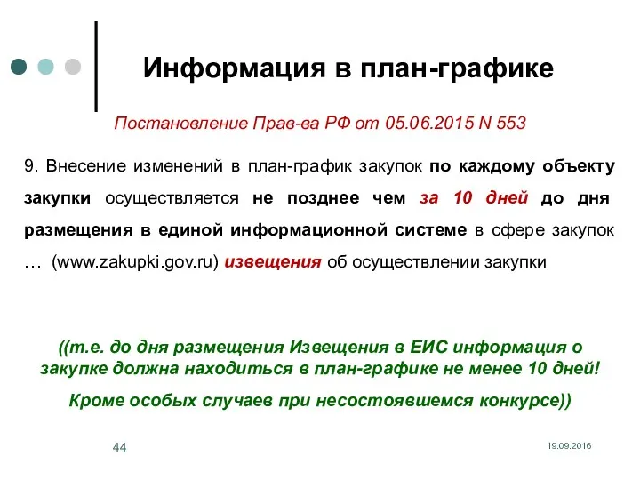 19.09.2016 Информация в план-графике Постановление Прав-ва РФ от 05.06.2015 N