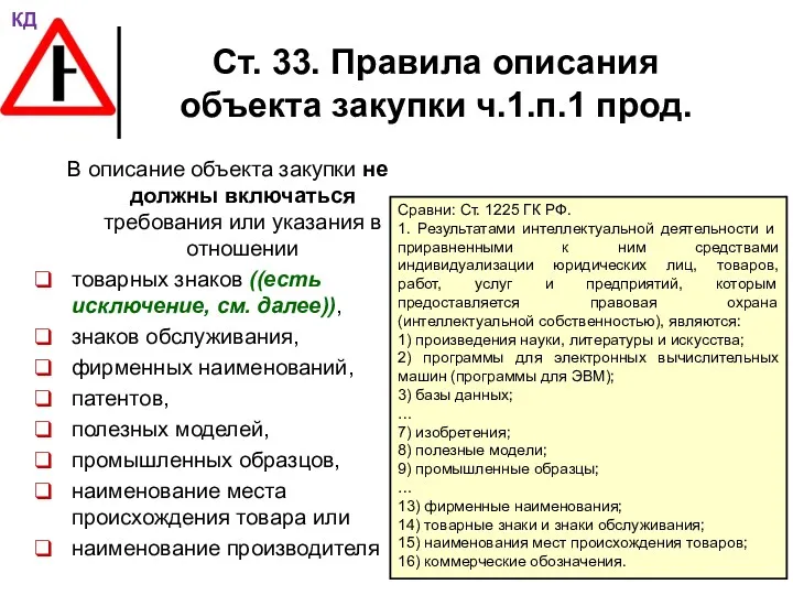 Ст. 33. Правила описания объекта закупки ч.1.п.1 прод. В описание