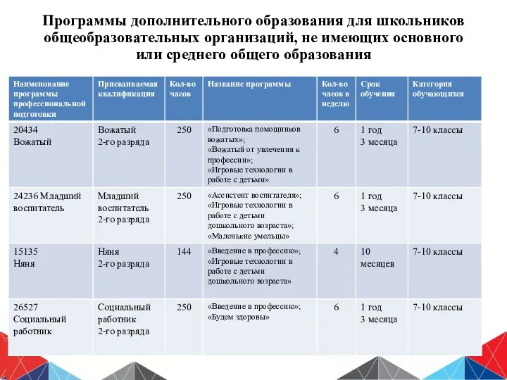 Программы дополнительного образования для школьников общеобразовательных организаций, не имеющих основного или среднего общего образования 25