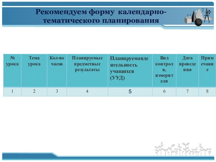 Рекомендуем форму календарно-тематического планирования