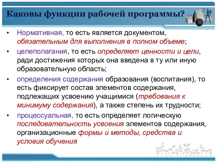 Каковы функции рабочей программы? Нормативная, то есть является документом, обязательным