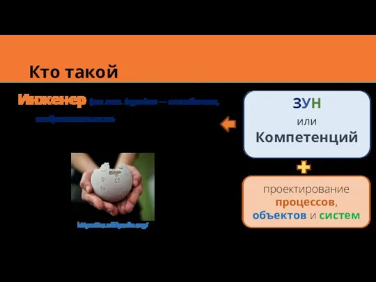 Кто такой Инженер? Инженер (от лат. ingenium — способности, изобретательность)