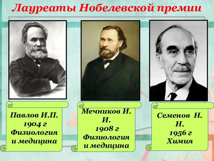 Лауреаты Нобелевской премии Павлов И.П. 1904 г Физиология и медицина