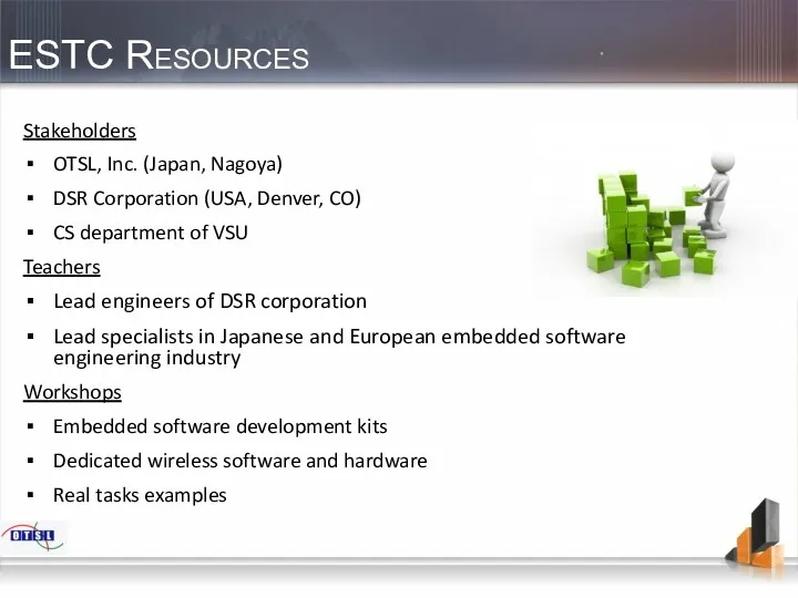 ESTC Resources Stakeholders OTSL, Inc. (Japan, Nagoya) DSR Corporation (USA,