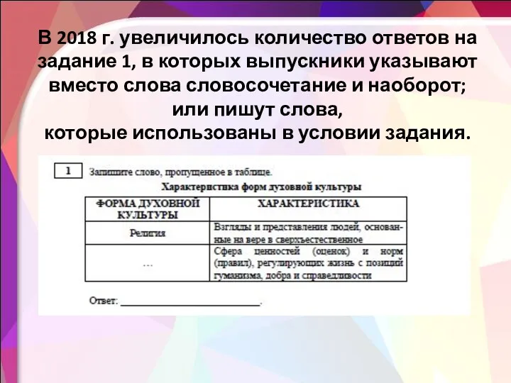 В 2018 г. увеличилось количество ответов на задание 1, в