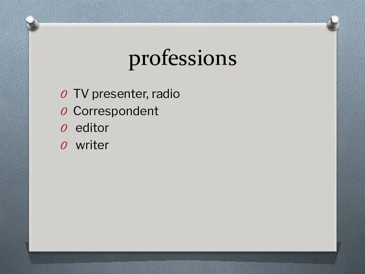 professions TV presenter, radio Correspondent editor writer