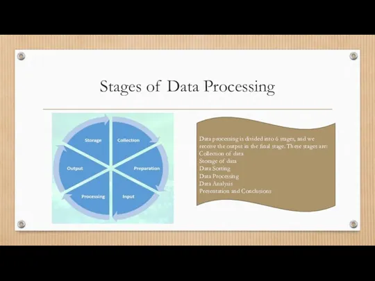 Stages of Data Processing Data processing is divided into 6