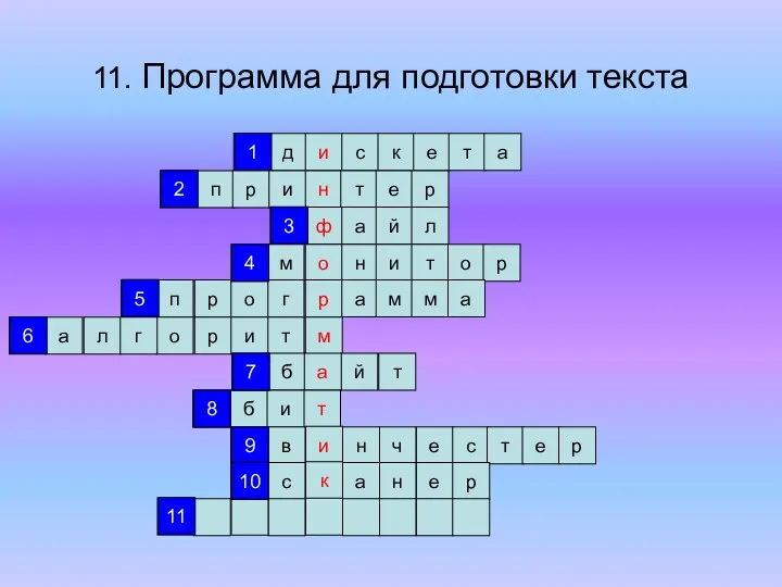 11. Программа для подготовки текста д и с к е