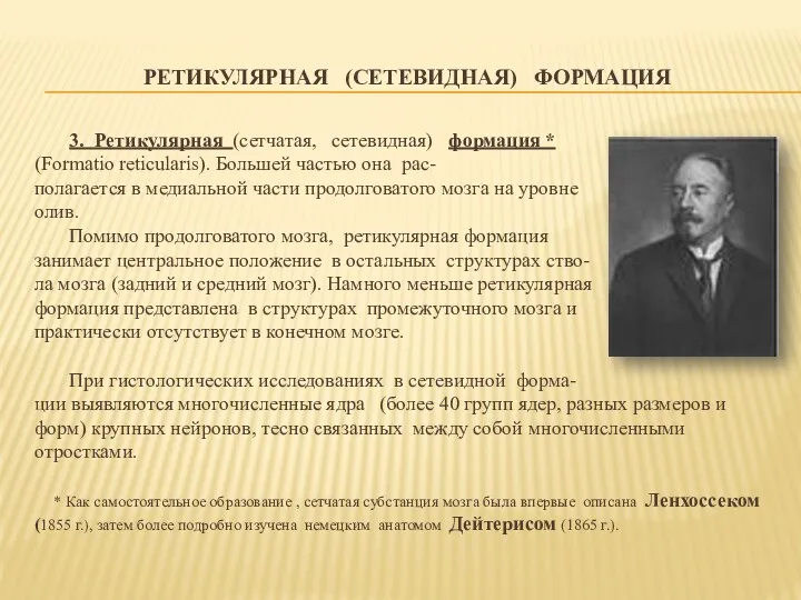 РЕТИКУЛЯРНАЯ (СЕТЕВИДНАЯ) ФОРМАЦИЯ 3. Ретикулярная (сетчатая, сетевидная) формация * (Formatio