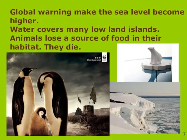 Global warning make the sea level become higher. Water covers