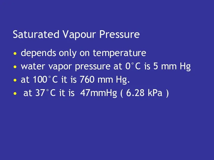 Saturated Vapour Pressure depends only on temperature water vapor pressure