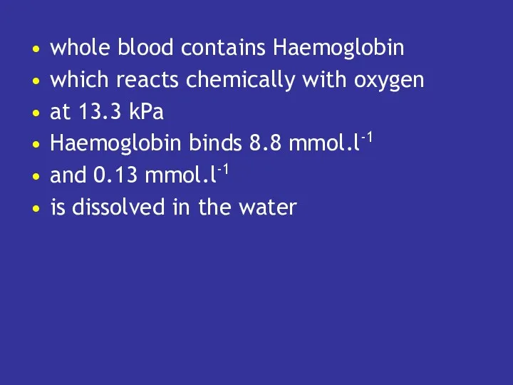 whole blood contains Haemoglobin which reacts chemically with oxygen at