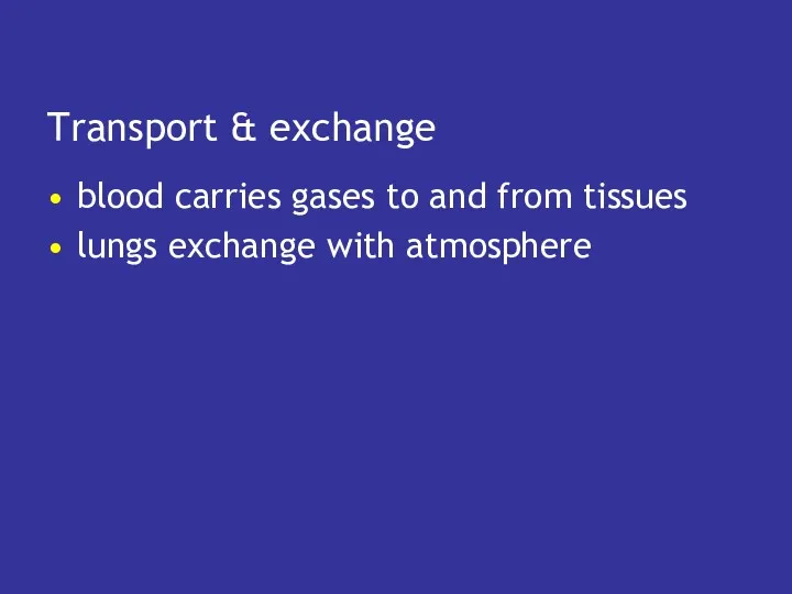 Transport & exchange blood carries gases to and from tissues lungs exchange with atmosphere