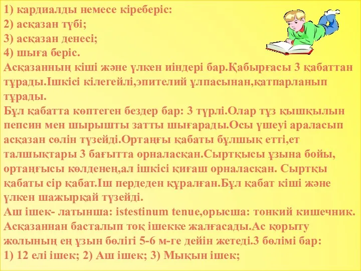 1) кардиалды немесе кіреберіс: 2) асқазан түбі; 3) асқазан денесі;