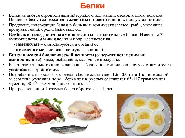 Белки Белки являются строительным материалом для мышц, стенок клеток, волокон.