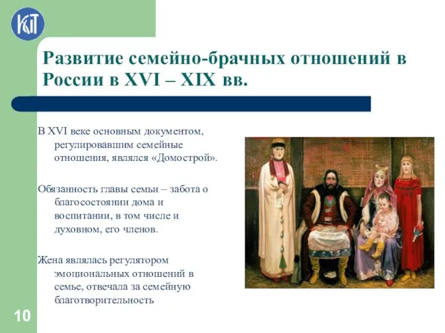 Развитие семейно-брачных отношений в России в XVI – XIX вв.