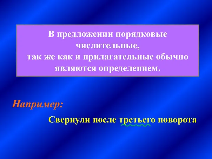 В предложении порядковые числительные, так же как и прилагательные обычно