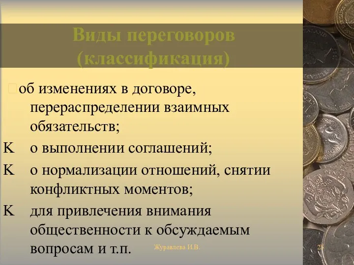 Журавлева И.В. Виды переговоров (классификация) об изменениях в договоре, перераспределении