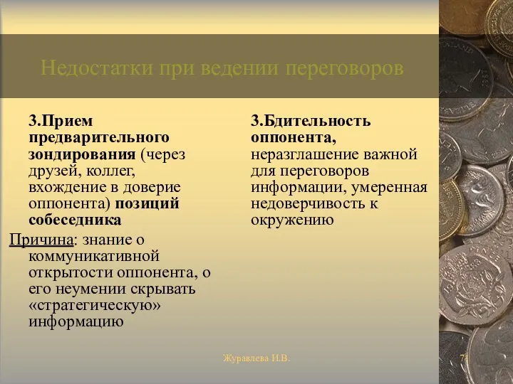 Журавлева И.В. Недостатки при ведении переговоров 3.Прием предварительного зондирования (через