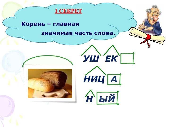 УШ ЕК НИЦ А Н ЫЙ Корень – главная значимая часть слова.