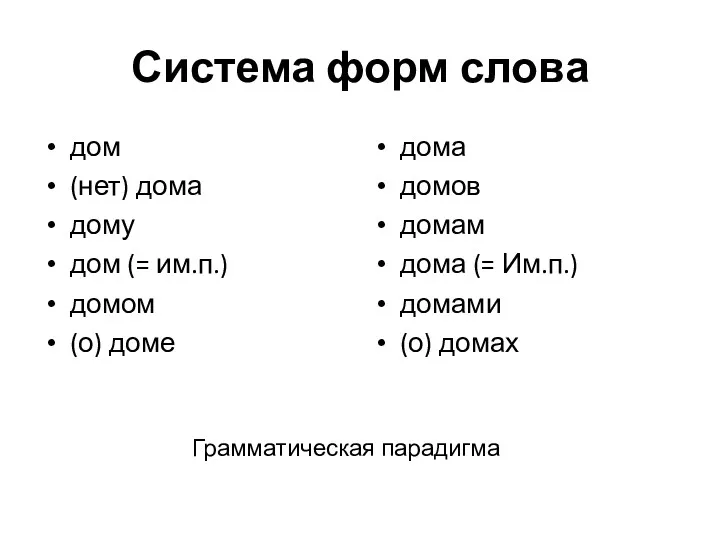 Система форм слова дом (нет) дома дому дом (= им.п.)