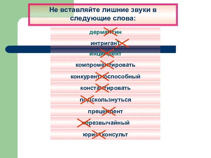 черезвычайный Не вставляйте лишние звуки в следующие слова: компроментировать конкурентноспособный