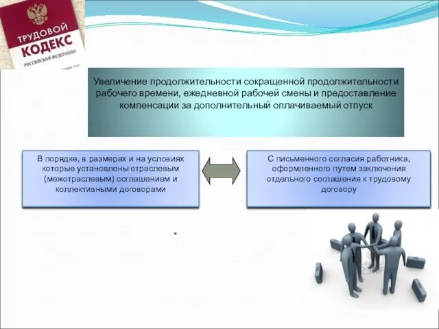 Увеличение продолжительности сокращенной продолжительности рабочего времени, ежедневной рабочей смены и