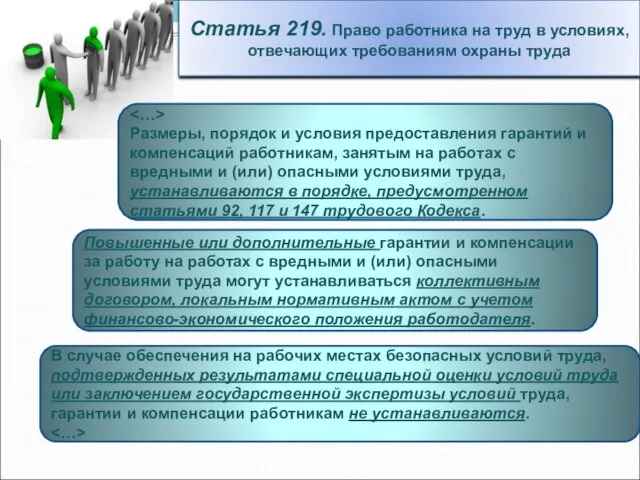 Статья 219. Право работника на труд в условиях, отвечающих требованиям