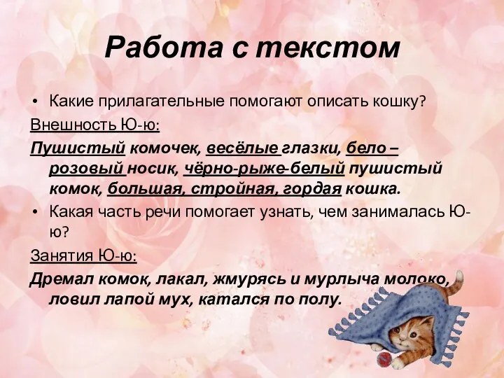 Работа с текстом Какие прилагательные помогают описать кошку? Внешность Ю-ю: