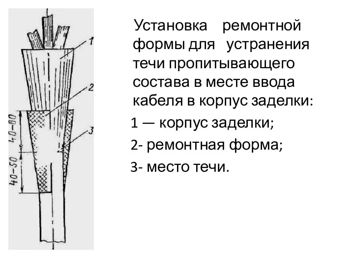 Установка ремонтной формы для устранения течи пропитывающего состава в месте