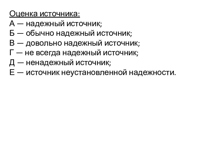 Оценка источника: А — надежный источник; Б — обычно надежный