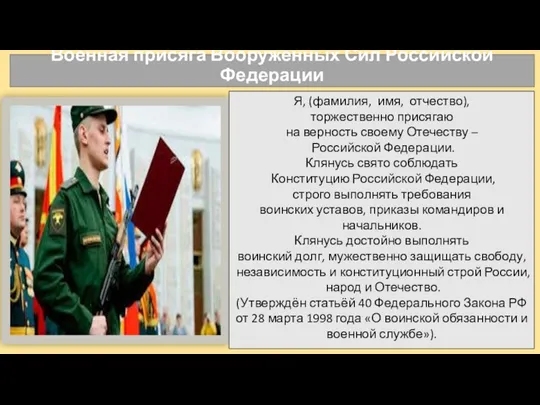 Военная присяга Вооруженных Сил Российской Федерации Я, (фамилия, имя, отчество),