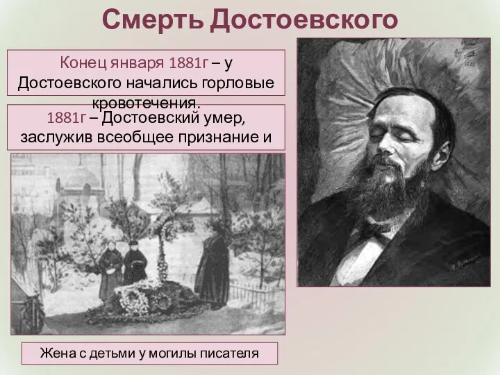 Смерть Достоевского 1881г – Достоевский умер, заслужив всеобщее признание и