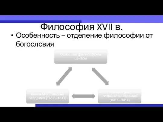 Философия XVII в. Особенность – отделение философии от богословия