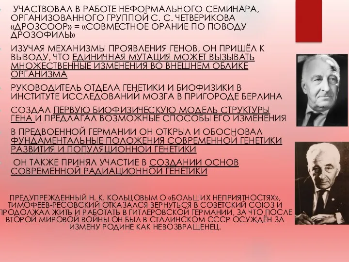 УЧАСТВОВАЛ В РАБОТЕ НЕФОРМАЛЬНОГО СЕМИНАРА, ОРГАНИЗОВАННОГО ГРУППОЙ С. С. ЧЕТВЕРИКОВА