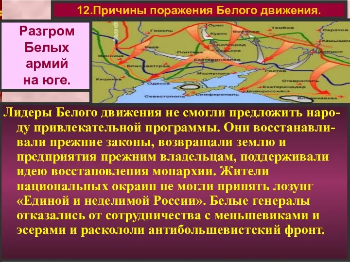 Лидеры Белого движения не смогли предложить наро-ду привлекательной программы. Они