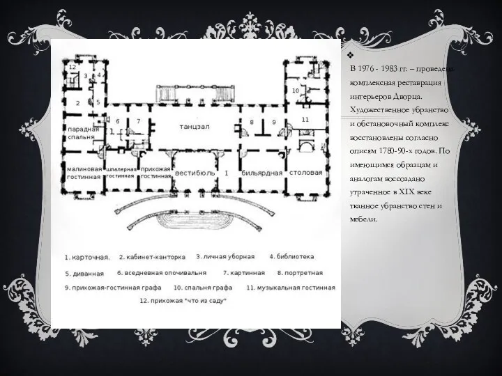 В 1976 - 1983 гг. – проведена комплексная реставрация интерьеров