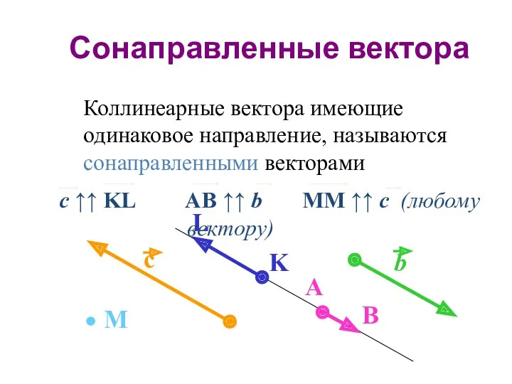 Сонаправленные вектора Коллинеарные вектора имеющие одинаковое направление, называются сонаправленными векторами