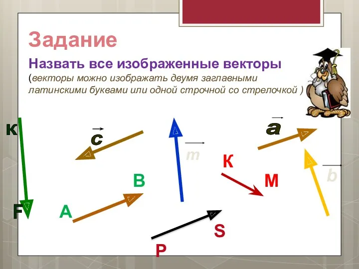 Задание Назвать все изображенные векторы (векторы можно изображать двумя заглавными