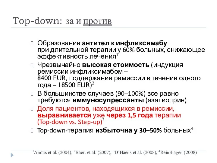 Top-down: за и против Образование антител к инфликсимабу при длительной