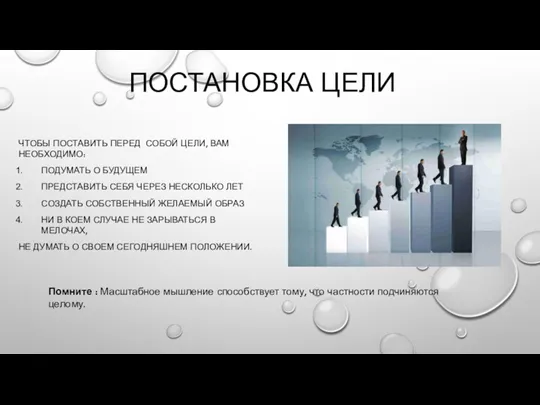 ПОСТАНОВКА ЦЕЛИ ЧТОБЫ ПОСТАВИТЬ ПЕРЕД СОБОЙ ЦЕЛИ, ВАМ НЕОБХОДИМО: ПОДУМАТЬ